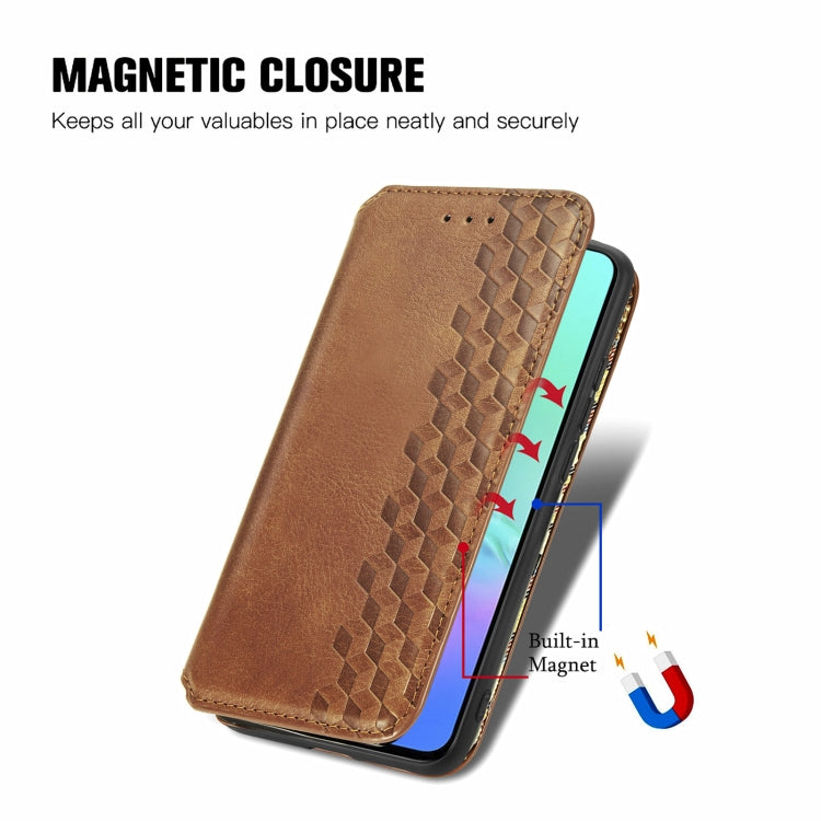 For Infinix Smart 5 Cubic Grid Pressed Horizontal Flip Magnetic PU Leather Case with Holder & Card Slots & Wallet(Brown)