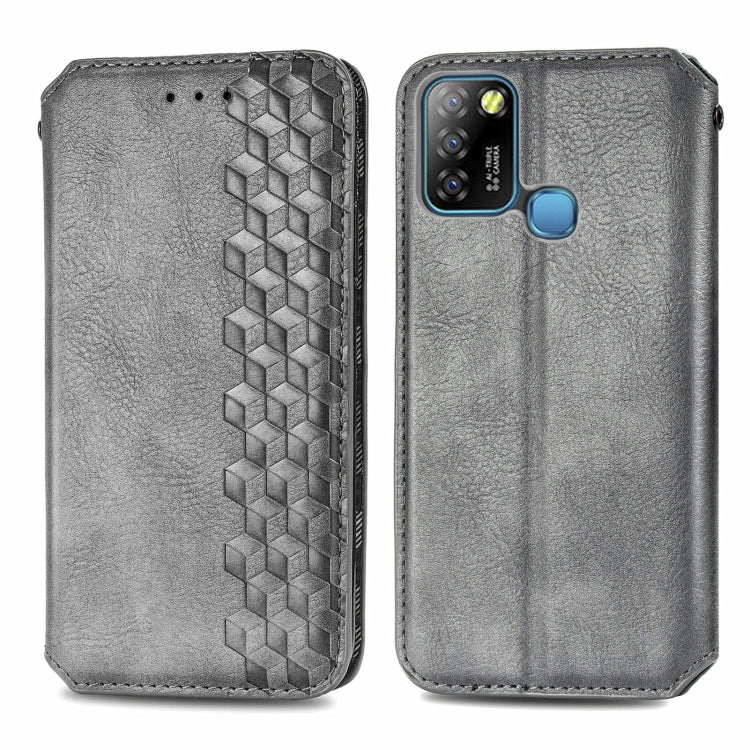 For Infinix Smart 5 Cubic Grid Pressed Horizontal Flip Magnetic PU Leather Case with Holder & Card Slots & Wallet(Grey)