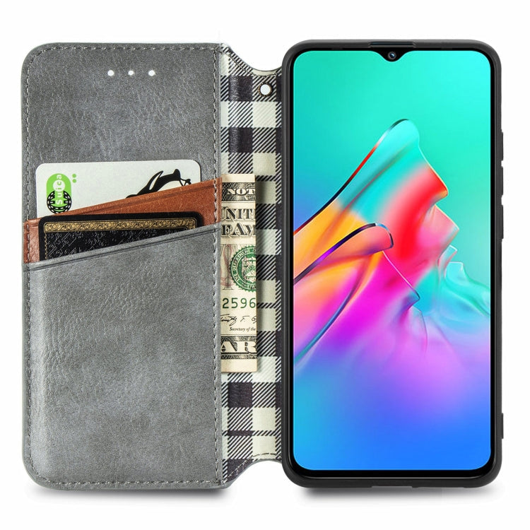 For Infinix Smart 5 Cubic Grid Pressed Horizontal Flip Magnetic PU Leather Case with Holder & Card Slots & Wallet(Grey)