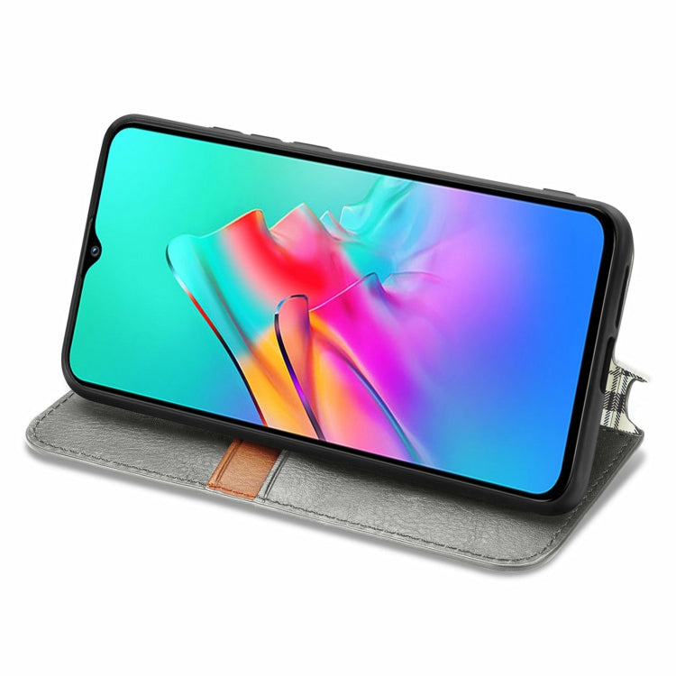 For Infinix Smart 5 Cubic Grid Pressed Horizontal Flip Magnetic PU Leather Case with Holder & Card Slots & Wallet(Grey)