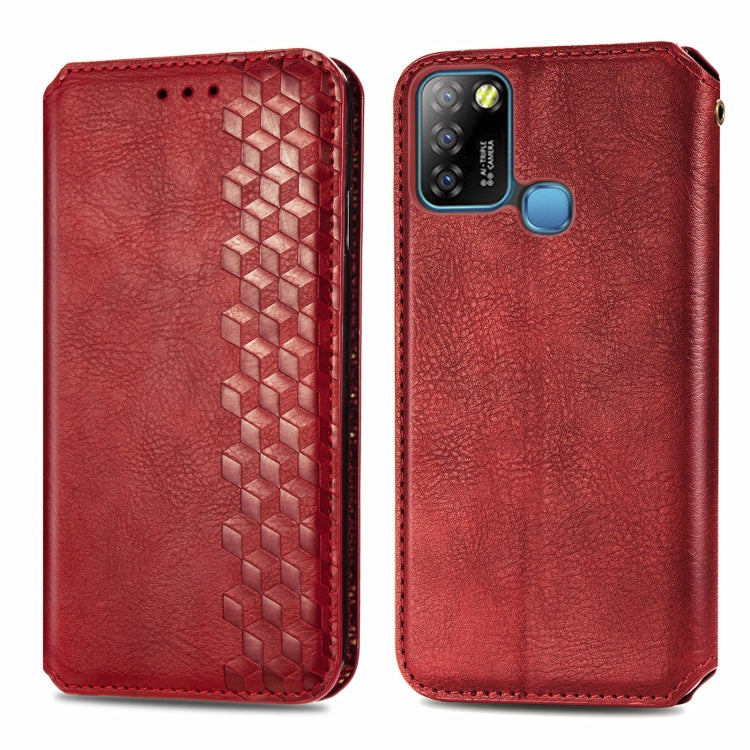 For Infinix Smart 5 Cubic Grid Pressed Horizontal Flip Magnetic PU Leather Case with Holder & Card Slots & Wallet(Red)