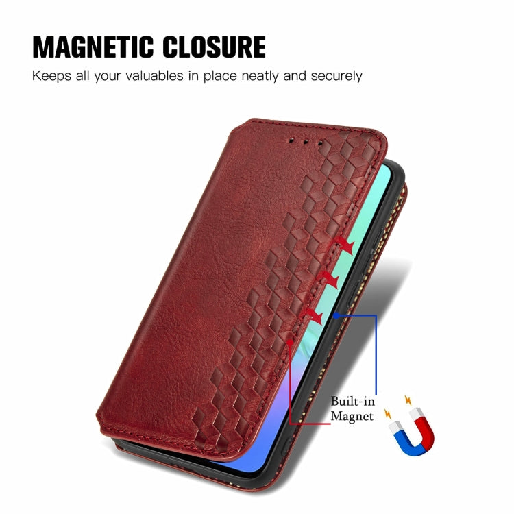For Infinix Smart 5 Cubic Grid Pressed Horizontal Flip Magnetic PU Leather Case with Holder & Card Slots & Wallet(Red)