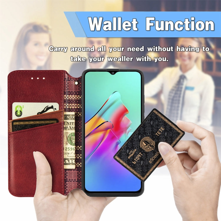 For Infinix Smart 5 Cubic Grid Pressed Horizontal Flip Magnetic PU Leather Case with Holder & Card Slots & Wallet(Red)