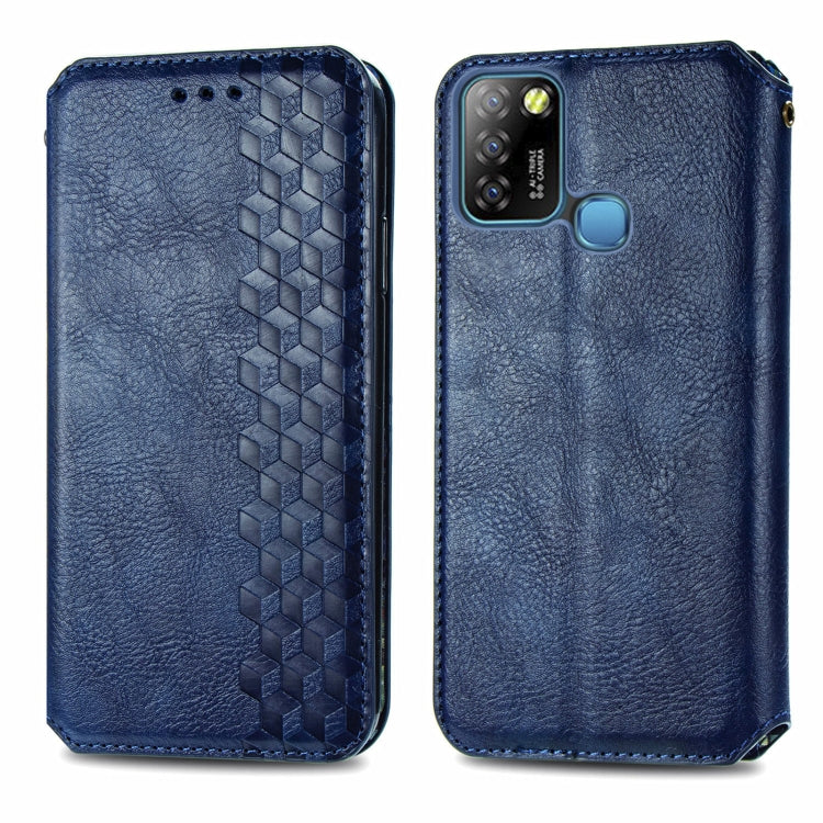 For Infinix Smart 5 Cubic Grid Pressed Horizontal Flip Magnetic PU Leather Case with Holder & Card Slots & Wallet(Blue)