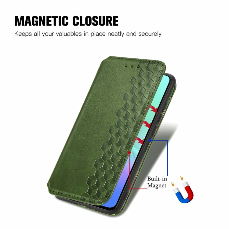 For Infinix Smart 5 Cubic Grid Pressed Horizontal Flip Magnetic PU Leather Case with Holder & Card Slots & Wallet(Green)