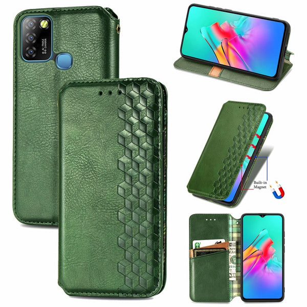 For Infinix Smart 5 Cubic Grid Pressed Horizontal Flip Magnetic PU Leather Case with Holder & Card Slots & Wallet(Green)
