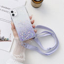 Gradient Glitter Powder Epoxy TPU Thickened Acrylic Shockproof Case with Wide Neck Lanyard For iPhone 13 Pro(Purple)
