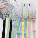 Gradient Glitter Powder Epoxy TPU Thickened Acrylic Shockproof Case with Wide Neck Lanyard For iPhone 13 Pro(Purple)