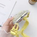 Gradient Glitter Powder Epoxy TPU Thickened Acrylic Shockproof Case with Wide Neck Lanyard For iPhone 13 Pro(Glacier Blue)