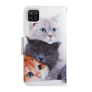 For Samsung Galaxy A12 Painted Pattern Horizontal Flip Leather Case with Holder & Card Slot & Wallet(Three Cats)