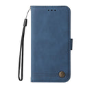 Skin Feel Life Tree Metal Button Horizontal Flip Leather Case with Holder & Card Slot & Wallet & Photo Frame & Strap For iPhone SE 2022 / SE 2020 / 8 / 7(Blue)