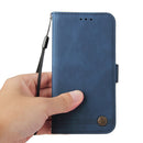 Skin Feel Life Tree Metal Button Horizontal Flip Leather Case with Holder & Card Slot & Wallet & Photo Frame & Strap For iPhone SE 2022 / SE 2020 / 8 / 7(Blue)