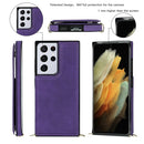 For Samsung Galaxy S21 Ultra 5G Cross-body Square Double Buckle Flip Card Bag TPU+PU Case with Card Slots & Wallet & Photo & Strap(Purple)