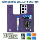For Samsung Galaxy S21 Ultra 5G Cross-body Square Double Buckle Flip Card Bag TPU+PU Case with Card Slots & Wallet & Photo & Strap(Purple)