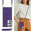 For Samsung Galaxy S21 Ultra 5G Cross-body Square Double Buckle Flip Card Bag TPU+PU Case with Card Slots & Wallet & Photo & Strap(Purple)