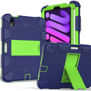 Two-Color Robot Shockproof Silicone + PC Protective Tablet Case with Holder & Pen Slot For iPad mini 6(Navy Blue + Yellow Green)
