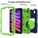 Two-Color Robot Shockproof Silicone + PC Protective Tablet Case with Holder & Pen Slot For iPad mini 6(Navy Blue + Yellow Green)
