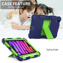 Two-Color Robot Shockproof Silicone + PC Protective Tablet Case with Holder & Pen Slot For iPad mini 6(Navy Blue + Yellow Green)