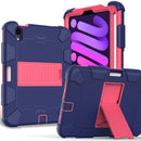 Two-Color Robot Shockproof Silicone + PC Protective Tablet Case with Holder & Pen Slot For iPad mini 6(Navy Blue + Rose Red)