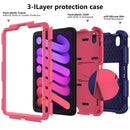 Two-Color Robot Shockproof Silicone + PC Protective Tablet Case with Holder & Pen Slot For iPad mini 6(Navy Blue + Rose Red)