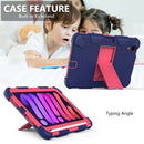 Two-Color Robot Shockproof Silicone + PC Protective Tablet Case with Holder & Pen Slot For iPad mini 6(Navy Blue + Rose Red)