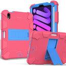 Two-Color Robot Shockproof Silicone + PC Protective Tablet Case with Holder & Pen Slot For iPad mini 6(Rose Red + Blue)