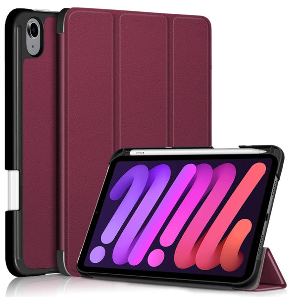 Solid Color TPU Horizontal Flip Leather Tablet Case with Three-folding Holder & Pen Slot & Sleep / Wake-up Function For iPad mini 6(Wine Red)