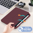 Cloth Texture Multi-folding Horizontal Flip PU Leather Shockproof Tablet Case with Holder & Sleep / Wake-up Function & Pen Slot For iPad mini 6(Wine Red)