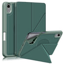 Cloth Texture Multi-folding Horizontal Flip PU Leather Shockproof Tablet Case with Holder & Sleep / Wake-up Function & Pen Slot For iPad mini 6(Dark Green)