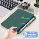 Cloth Texture Multi-folding Horizontal Flip PU Leather Shockproof Tablet Case with Holder & Sleep / Wake-up Function & Pen Slot For iPad mini 6(Dark Green)