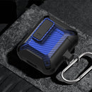 Wireless Earphones Shockproof Bumblebee Carbon Fiber Protective Case with Switch For AirPods 1/2(Blue)