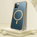Straight Side Laser Plating Full Coverage Clear TPU Shockproof Magsafe Case For iPhone 13 Pro(Gold)