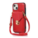 Fashion Buckle Protective Case with Holder & Card Slot & Wallet & Lanyard For iPhone 13 Pro Max(Red)