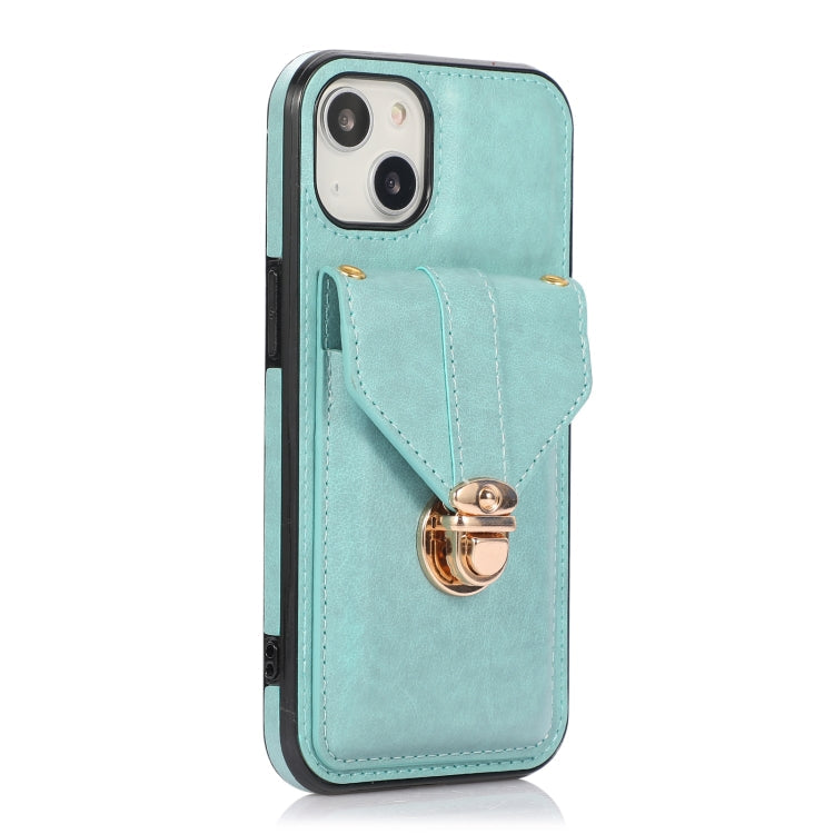 Fashion Buckle Protective Case with Holder & Card Slot & Wallet & Lanyard For iPhone 13 Pro(Green)