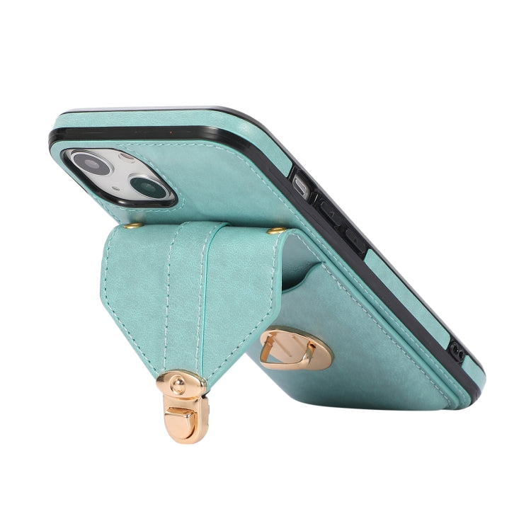Fashion Buckle Protective Case with Holder & Card Slot & Wallet & Lanyard For iPhone 13 Pro(Green)