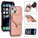 Fashion Buckle Protective Case with Holder & Card Slot & Wallet & Lanyard For iPhone 13(Rose Gold)