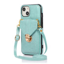 Fashion Buckle Protective Case with Holder & Card Slot & Wallet & Lanyard For iPhone 13(Green)
