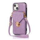 Fashion Buckle Protective Case with Holder & Card Slot & Wallet & Lanyard For iPhone 13(Purple)