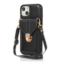 Fashion Buckle Protective Case with Holder & Card Slot & Wallet & Lanyard For iPhone 13(Black)