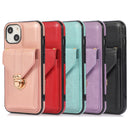 Fashion Buckle Protective Case with Holder & Card Slot & Wallet & Lanyard For iPhone 13(Rose Gold)