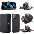 CaseMe-018 Detachable Multifunctional Horizontal Flip Leather Case with Card Slot & Holder & Zipper Wallet & Photo Frame For iPhone 13 Pro(Black)