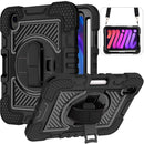 360 Degree Rotation Contrast Color Shockproof Silicone + PC Tablet Case with Holder & Hand Grip Strap & Shoulder Strap For iPad mini 6(Black)