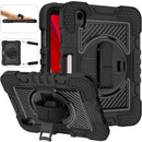 360 Degree Rotation Contrast Color Shockproof Silicone + PC Tablet Case with Holder & Hand Grip Strap & Shoulder Strap For iPad mini 6(Black)
