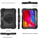 360 Degree Rotation Contrast Color Shockproof Silicone + PC Tablet Case with Holder & Hand Grip Strap & Shoulder Strap For iPad mini 6(Black)