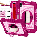 360 Degree Rotation Contrast Color Shockproof Silicone + PC Tablet Case with Holder & Hand Grip Strap & Shoulder Strap For iPad mini 6(Rose Red+Pink)