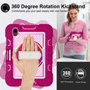 360 Degree Rotation Contrast Color Shockproof Silicone + PC Tablet Case with Holder & Hand Grip Strap & Shoulder Strap For iPad mini 6(Rose Red+Pink)