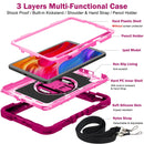 360 Degree Rotation Contrast Color Shockproof Silicone + PC Tablet Case with Holder & Hand Grip Strap & Shoulder Strap For iPad mini 6(Rose Red+Pink)