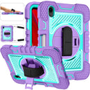 360 Degree Rotation Contrast Color Shockproof Silicone + PC Tablet Case with Holder & Hand Grip Strap & Shoulder Strap For iPad mini 6(Purple+Mint Green)