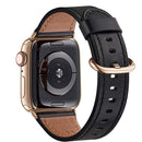 Round Buckle Leather Watch Band For Apple Watch Series 7 41mm / 6&SE&5&4 40mm / 3&2&1 38mm(Black)