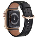 Round Buckle Leather Watch Band For Apple Watch Series 7 45mm / 6&SE&5&4 44mm / 3&2&1 42mm(Black)